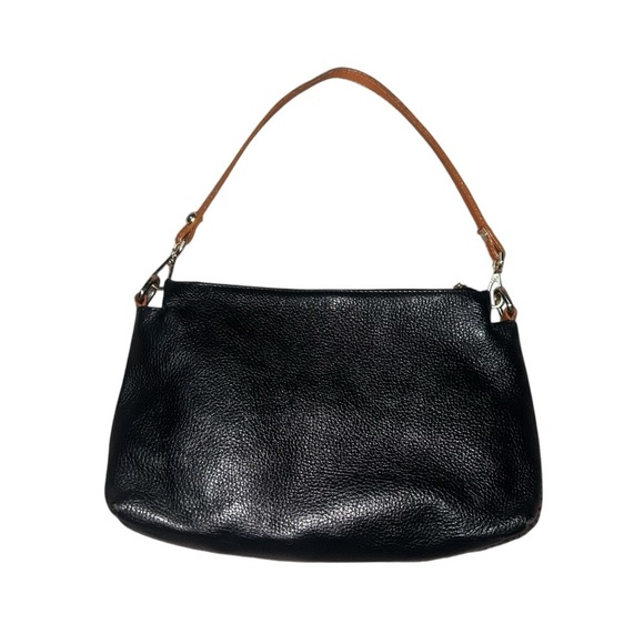 Valentina Triple Compartment Black Leather Shoulder Bag Tan Details - Picture 1 of 12